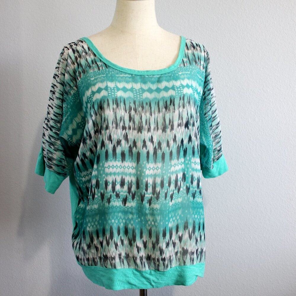 Vanity Beautiful Aqua Green Blouse Size Large Lightweight Lace Back Size XL